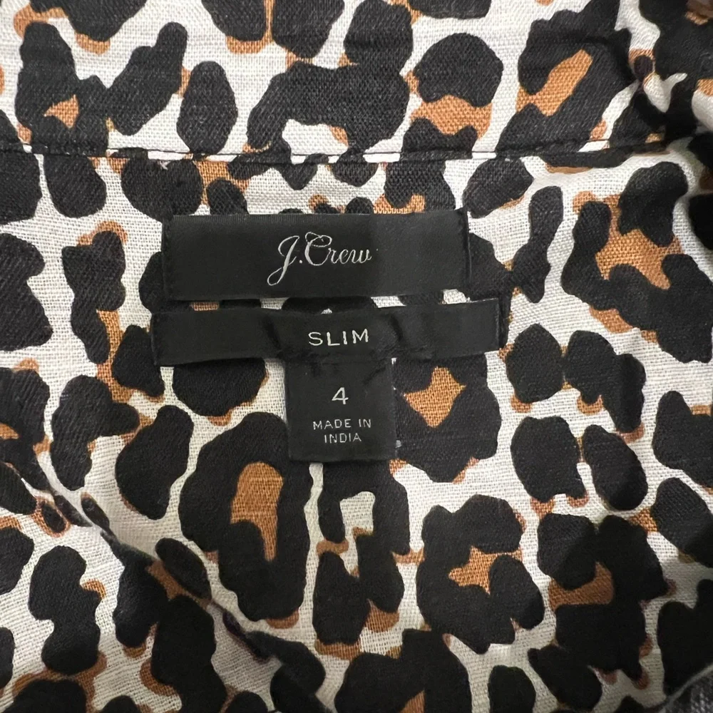 New never worn J Crew Linen Animal Print Button Up Top Size 4 Slim - Picture 3 of 3